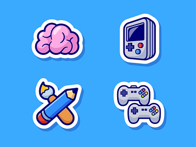 Random Sticker Icons🧠🎮 badge brain branding button console doodle flat game icon illustration label logo paint pencil playstation shape stationery sticker tag vector
