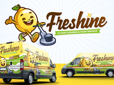 FRESHINE FLOORING Lemon Mascot Logo bold branding cleaning gaming logo home service logo hvac illustration logo design mascot logo playful plumbing sportslogo vehicle vehicle wrap