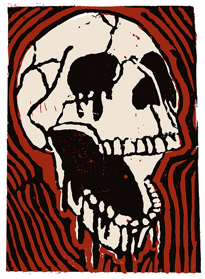 Inky Skull illustration printmaking