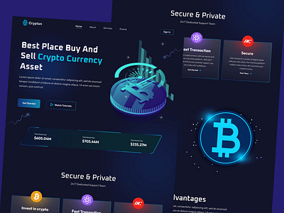 crypto blockchain landing page ui design blockchain branding business company creative crypto design graphic design illustration landing page logo media ui uiux user interface website design