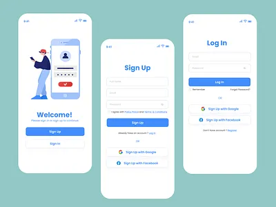 sign up / log in - UI app blue challange001 clean design clean design sign up dailyui dailyui001 dailyui1 design graphic design log in mobile sign up ui ui ux sign up ux white