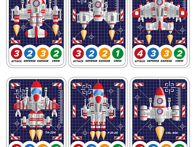 A set of game cards with combat spaceships. collection future military missile model play space