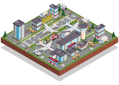 City infrastructure. Passenger airport. Isometric. Vector. buildings infrastructure isometric runway takeoff town