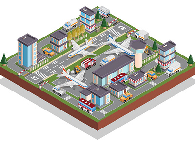 City infrastructure. Passenger airport. Isometric. Vector. buildings infrastructure isometric runway takeoff town