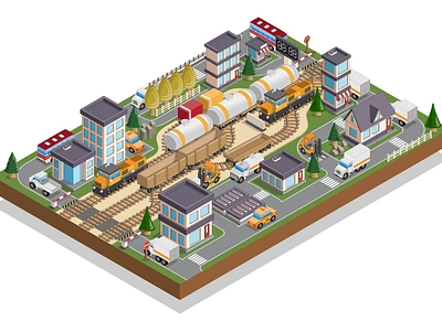 City. Railroad station. Isometric. Vector illustration. buildings infrastructure isometric locality urban