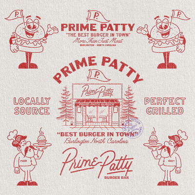 Prime Patty Branding Logo badge brand branding burger creative designer designinpiration dribbble graphic graphic design illustration illustrator logo logo designer photoshop sketch tshirt typography vector vintage vintage logo