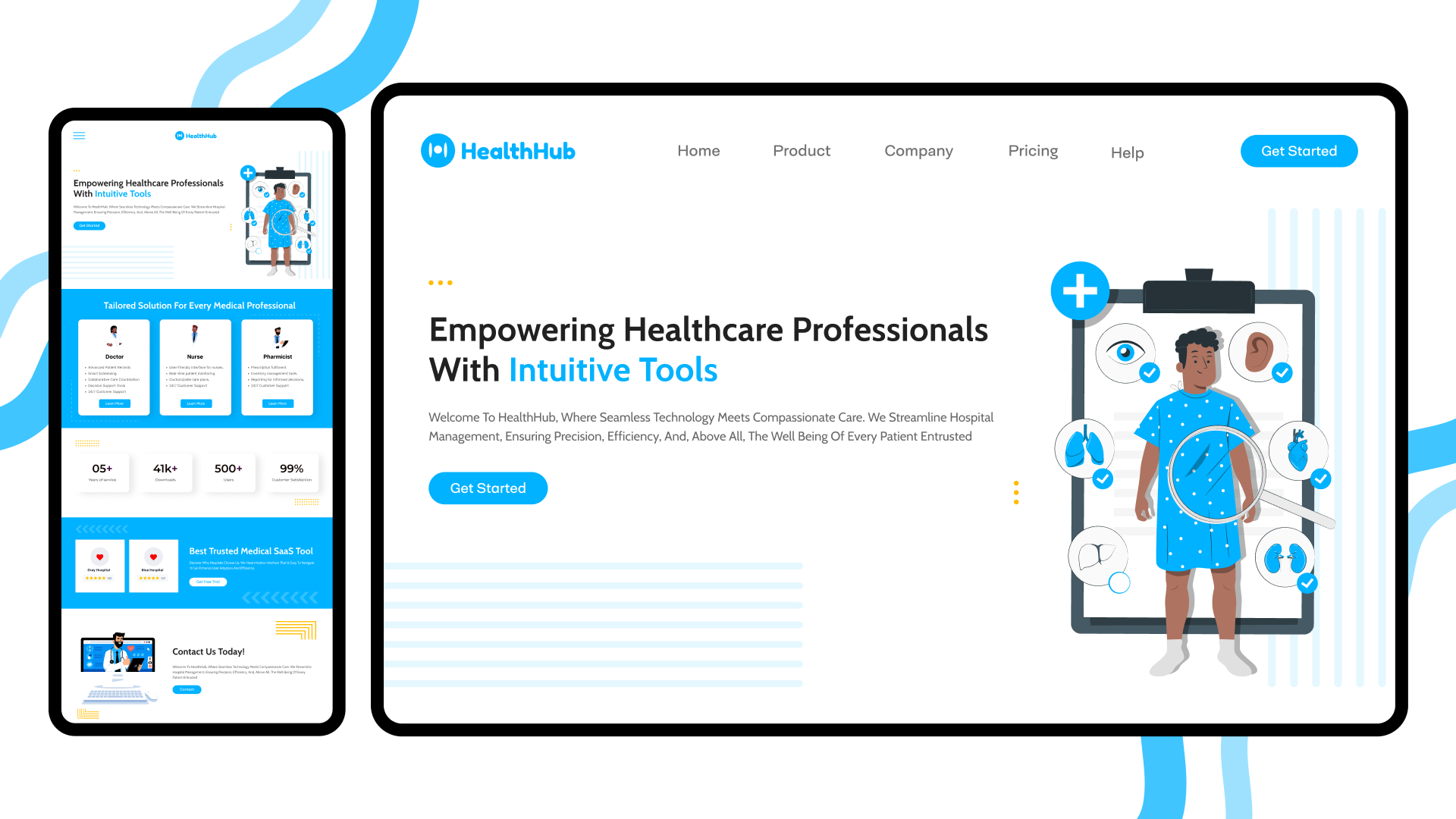 Hospital SaaS Landing Page UI for Mobile and Web design figma graphic design illustration landing page ui user interface design ux vector