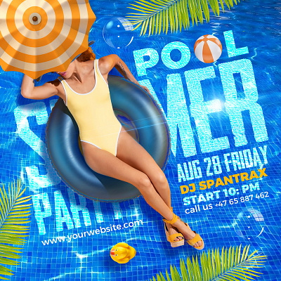 Summer Pool Party Flyer bar beach flyer nightclub party pool summer summer bash tropical