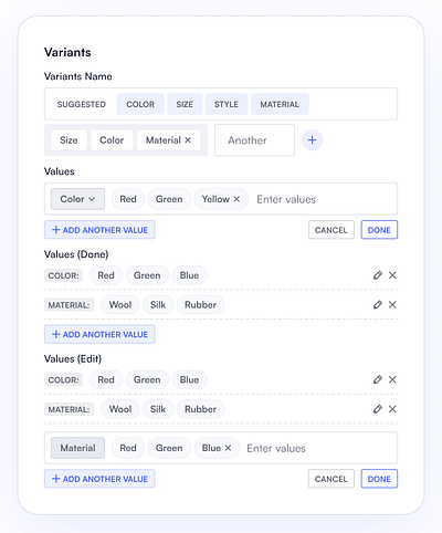 Shopify ui elements for variants selection. form form design shopify ui element value selection variants