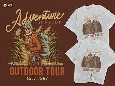 Adventure is My Life adventure illustration apparel design artwork branding design classic hand drawing hand drawn illustration merchandise old school outdoor gear retro retro badge skull tshirt design vector vintage vintage badge vintage design wildlife