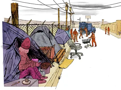 Matt Rota for ProPublica conceptual illustration discarded editorial editorial illustration encampments homeless illustration illustrationart illustrationartist illustrationzone illustrator loss matt rota mental health unhoused watercolor