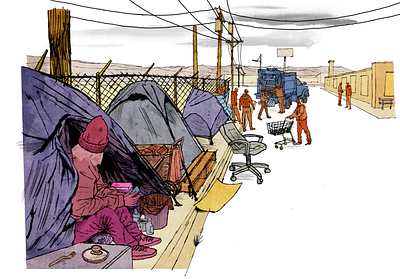 Matt Rota for ProPublica conceptual illustration discarded editorial editorial illustration encampments homeless illustration illustrationart illustrationartist illustrationzone illustrator loss matt rota mental health unhoused watercolor