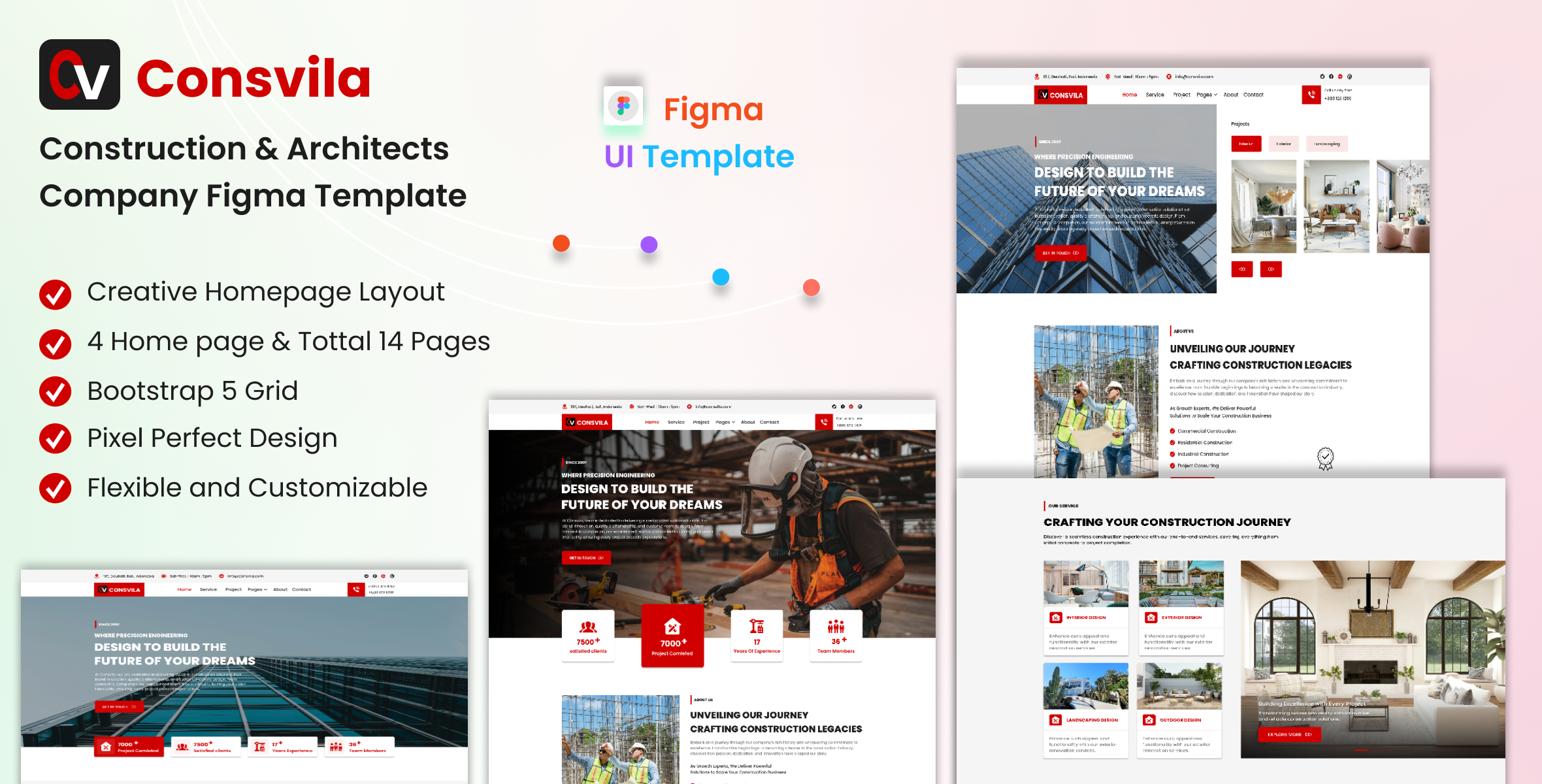 CONSVILA - Construction & Architects Company Figma Template digital design experts.