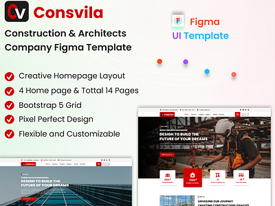 CONSVILA - Construction & Architects Company Figma Template digital design experts.