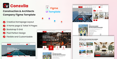 CONSVILA - Construction & Architects Company Figma Template digital design experts.