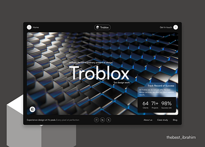 Troblox Design Agency Landing Page 3d animation dark mode futuristc landing page motion graphics ui web design