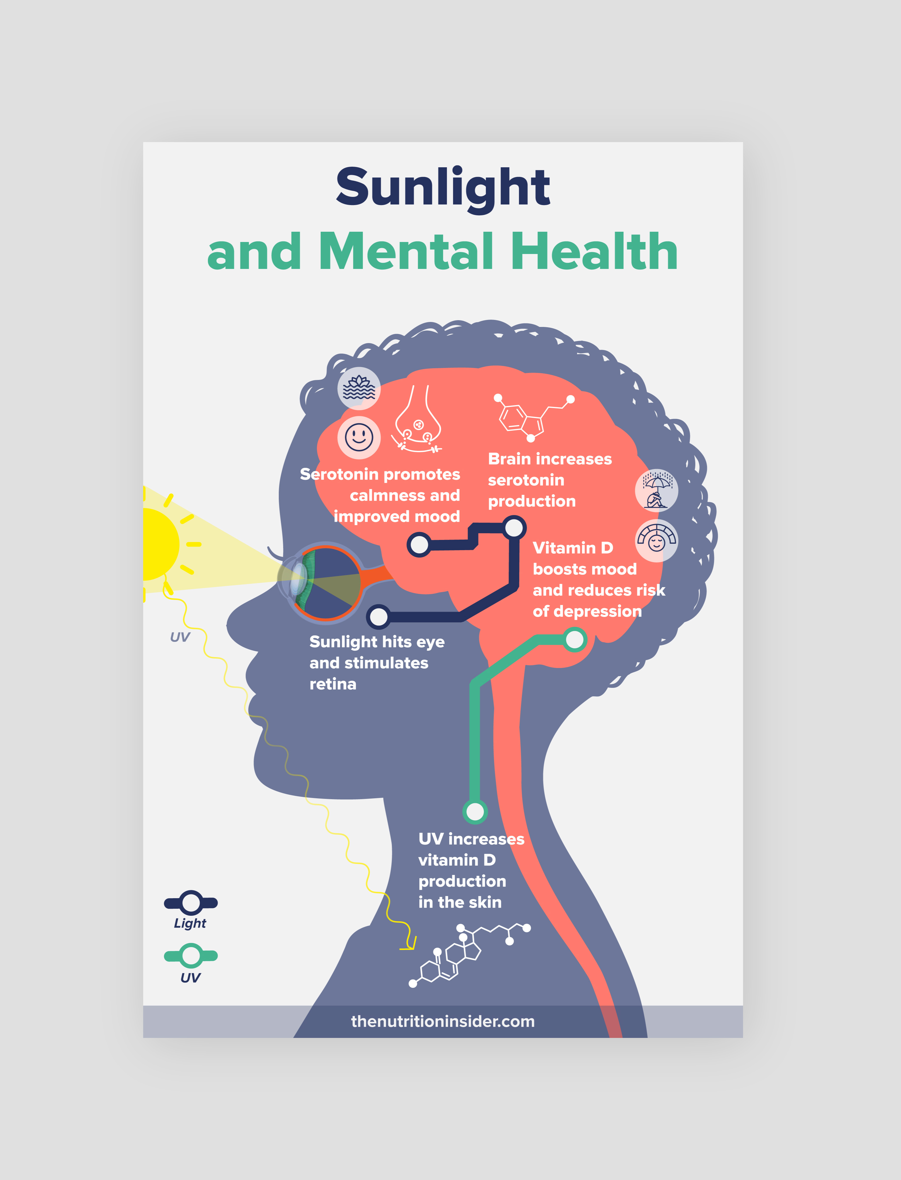 Sunlight and Mental Health Infographic education explanation graphic design illustration infographic mental health mood serotonin sunlight vitamin d