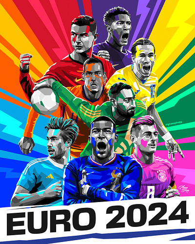 Euro 2024 Illustrations artwork colorful cristiano ronaldo euro 2024 football illustration illustrator mbappe motion graphics pop art sports wpap