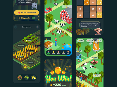Smart Farmer game 🌾 dark ui farmer game figma game app game design game ui mobile game ui ui design