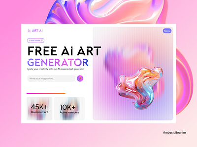 AI Generator Landing Page abstract art ai art design gradient landing page uiux web design