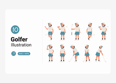 Golfer Character Flat Illustration Collection collection design flat golfer illustration professional