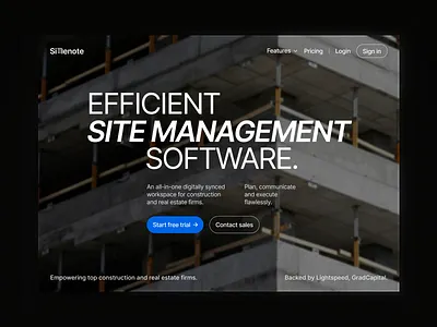 B2B Construction and real estate SaaS landing page adtech b2b construction cta landingpage layout minimal realestate saas site software typography ui ux
