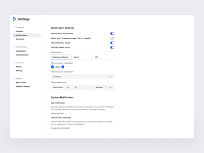 Calendar web app UI - ChronoCal (Notification Setting) calendar app calendar software calendar web app dashboard dashboard design global setting navigation bar notification notification modal notification setting notifications product design product designer saas saas ui setting side bar ui design web app web app design