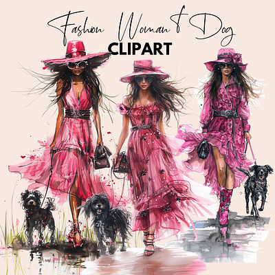 Fashion Woman & Dog Clipart