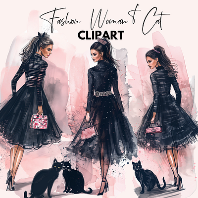 Fashion Woman & Cat Clipart
