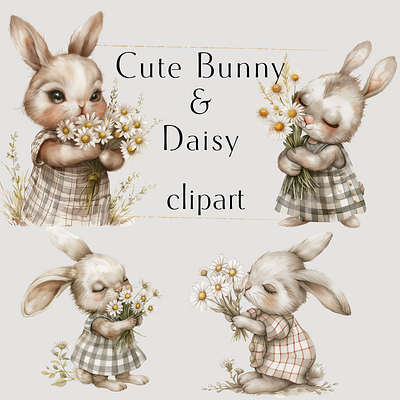 Cute Bunny & Daisy Clipart