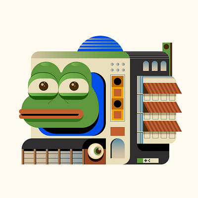 Pepe House architecture branding bulid design digital editorial enter ethereum eye frog front icon illustration indonesia meme minimal nft opensea pepe vector