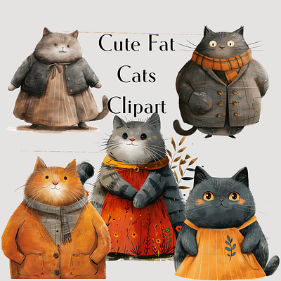 Cute Fat Cats Clipart