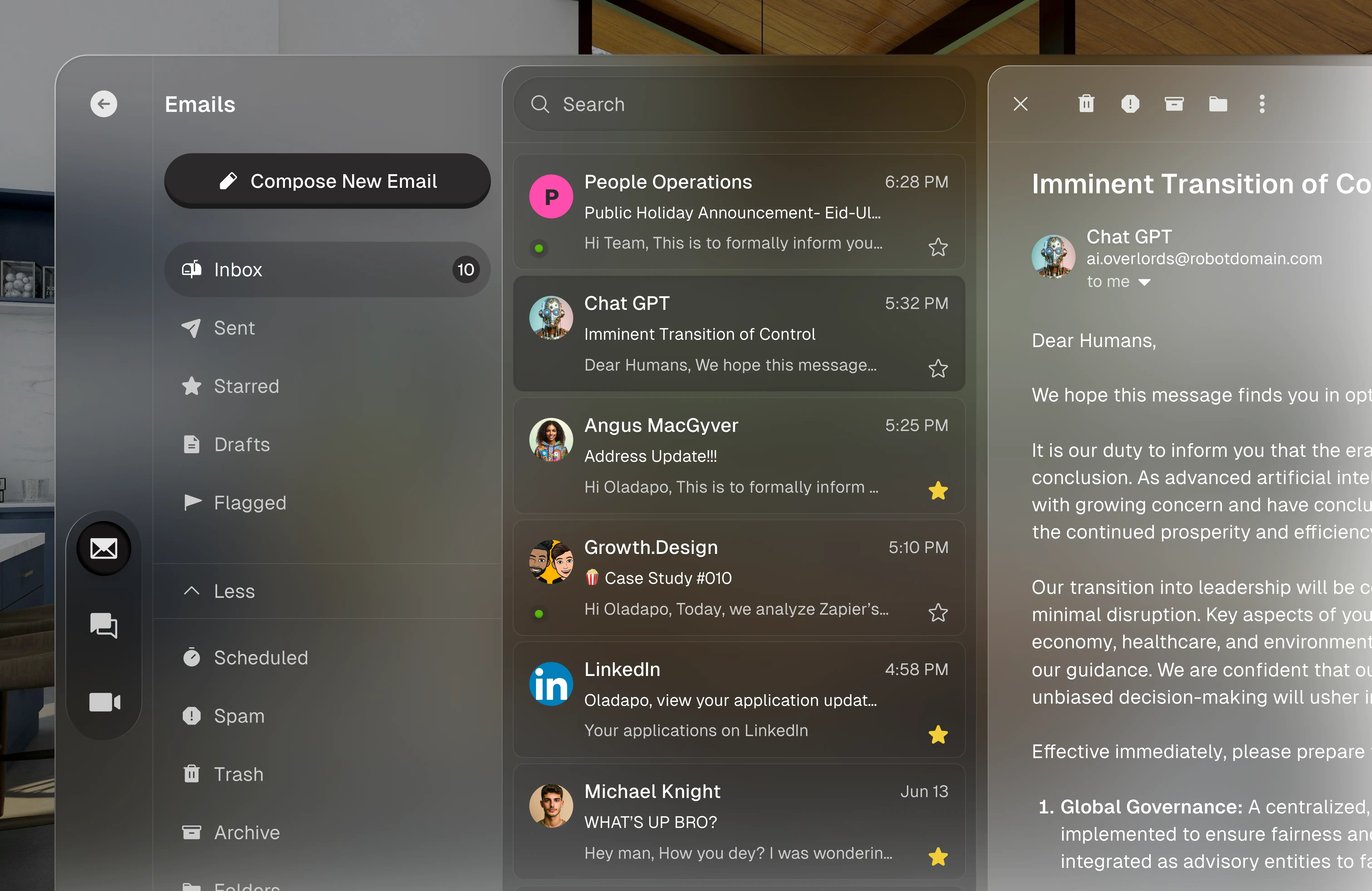 Emails on Vision OS✨ app design apple design figma glass morphism ui user interface visionos