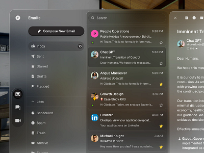 Emails on Vision OS✨ app design apple design figma glass morphism ui user interface visionos