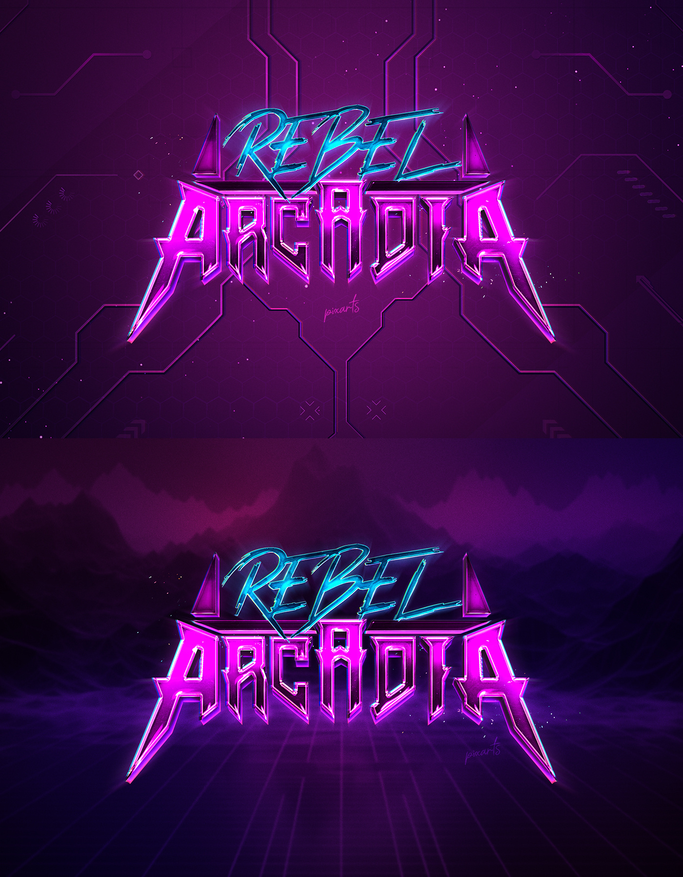 Game Logo - Rebel Arcadia⚡✨ 80s 90s crypto game game art game logo logo mobile game nft retro synthwave text effect video game vintage web 3