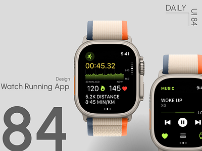 Day 84: Watch Running App daily ui challenge easy to use lap button minimalist design running app running stats smartwatch app startpause button ui design