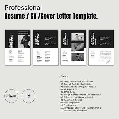 Professional, Resume / CV / Portfolio canva indesign resume cv resume design