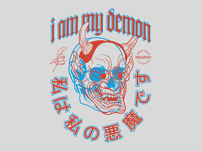 I am My Demon aesthetic akhzart apparel design band merch brand clothing design design design for sale graphic design hanya hardcore illustration japanese art japanese mask merch oni pop punk skull streetwear tengu