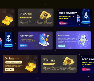 Banners for Mobile Applications ai banners creative design digi gold illustration mobile apps robo ui