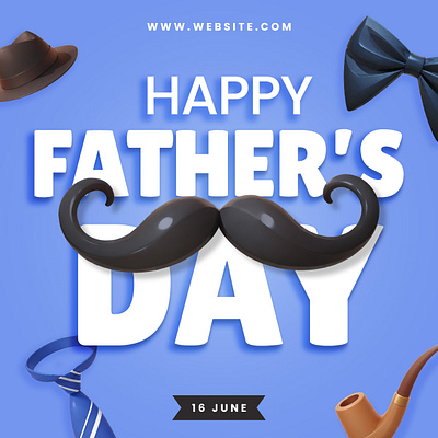 Happy Father's Day 3d advertising branding cartoon cute design fathers day gentlemen icon illustration invitation man mustache pastel poster rendering social media template tie ui