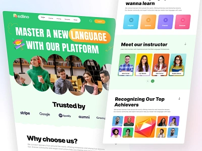 Edlino - Gamify Language Learning App app design edtech educational platform elearning landing page landing page desiggn landing page ui language learning ui design web website