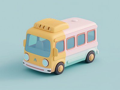 3D Pastel Bus Design | 3D Model of a Cute Pastel Bus by Gerdoo on Dribbble