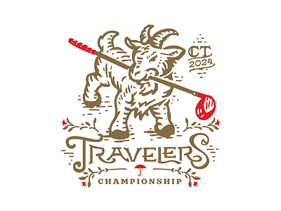 Travelers Championship 2024 branding connecticut cute drawing farm goat golf golf club hand drawn illustration insurance lettering logo logos merch new england rustic sports tshirt