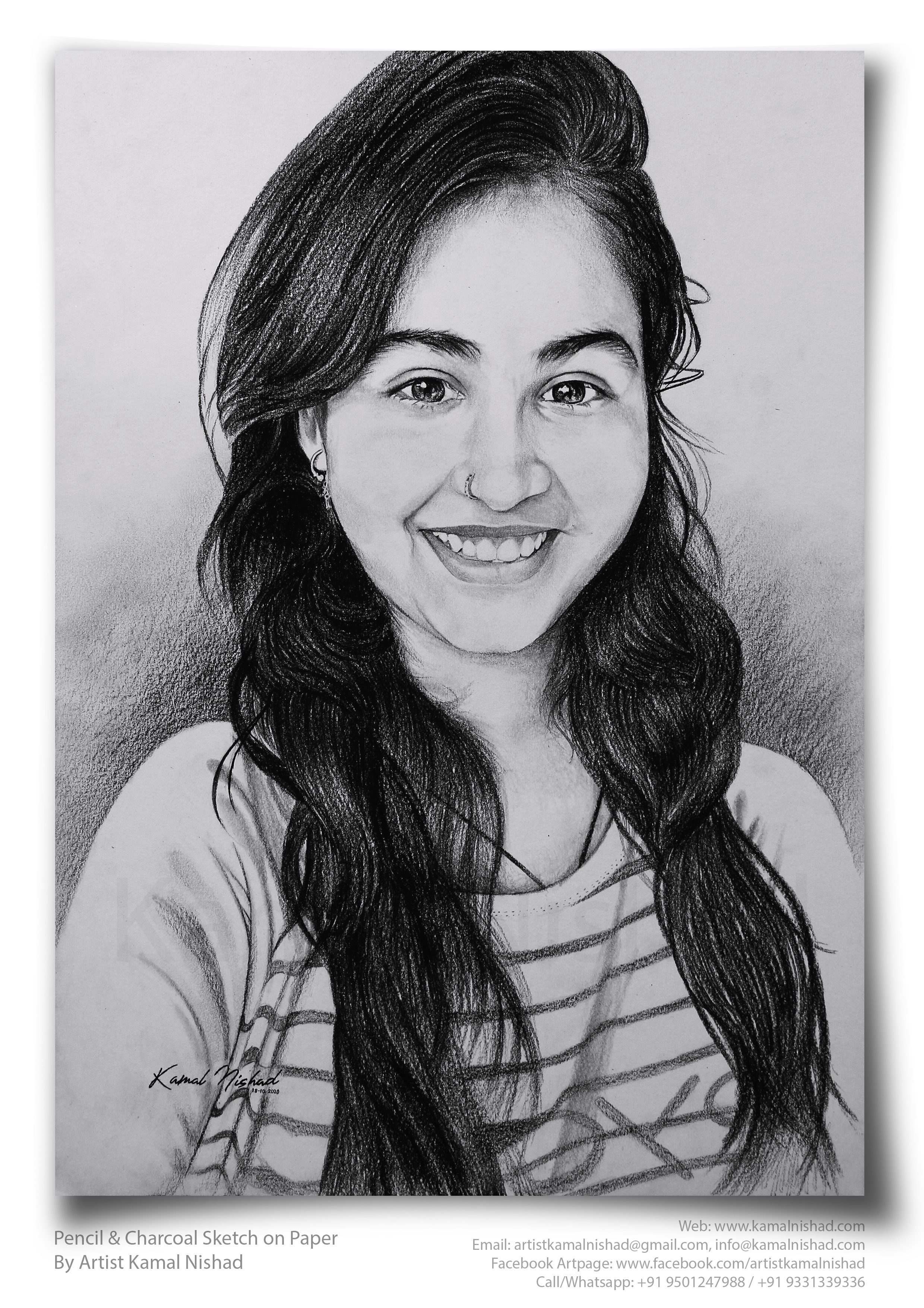 AMAZING SMILE - Pencil & Charcoal Sketch beautiful girl portrait charcoal drawing design kamal nishad kamalnishad pencil art pencil drawing pencil sketch portrait art portrait sketch sketch art