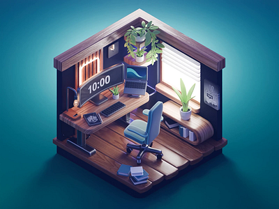 Home Studio 3d animation blender diorama illustration isometric motion motion graphics office render room studio