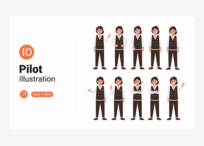 Pilot Character Flat Illustration Collection design female flat illustration pilot