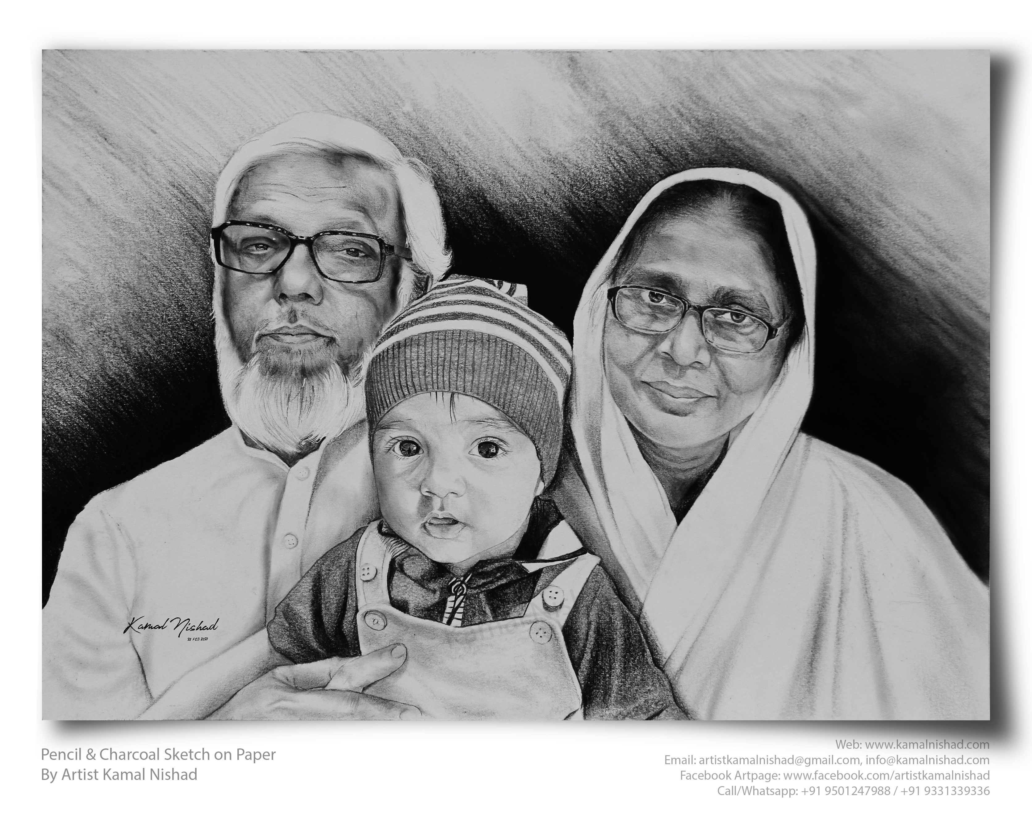 KID WITH DADA-DADI - Pencil & Charcoal Sketch beautiful moments charcoal drawing design gift for parents group portrait sketch group sketch illustration kamal nishad kamalnishad kid sketch pencil art pencil drawing pencil sketch portrait art sketch art sketch for parents