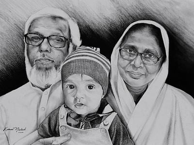 KID WITH DADA-DADI - Pencil & Charcoal Sketch beautiful moments charcoal drawing design gift for parents group portrait sketch group sketch illustration kamal nishad kamalnishad kid sketch pencil art pencil drawing pencil sketch portrait art sketch art sketch for parents