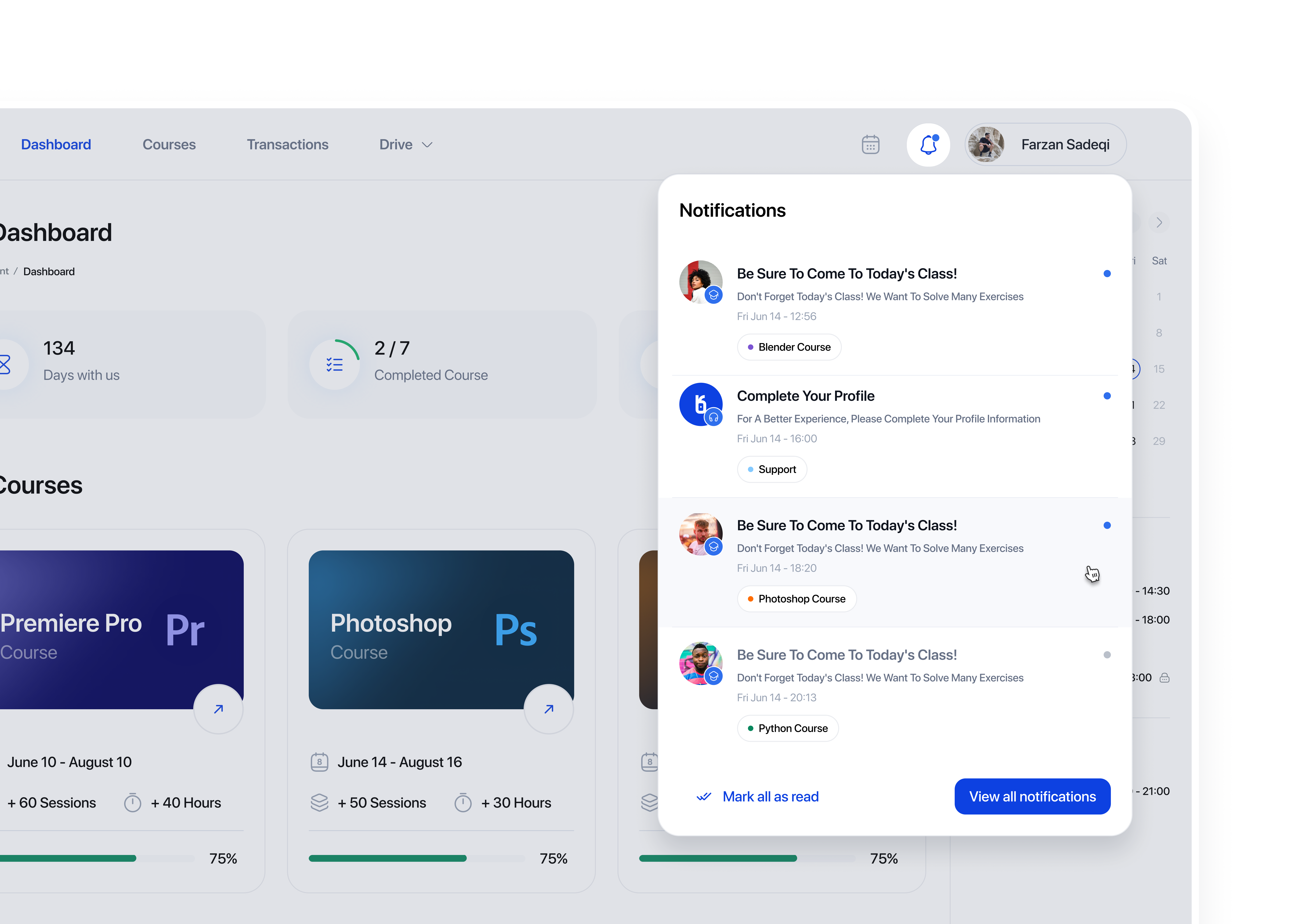 Notification Modal dashboard education dashboard modal notification notification modal ui ui design user interface design
