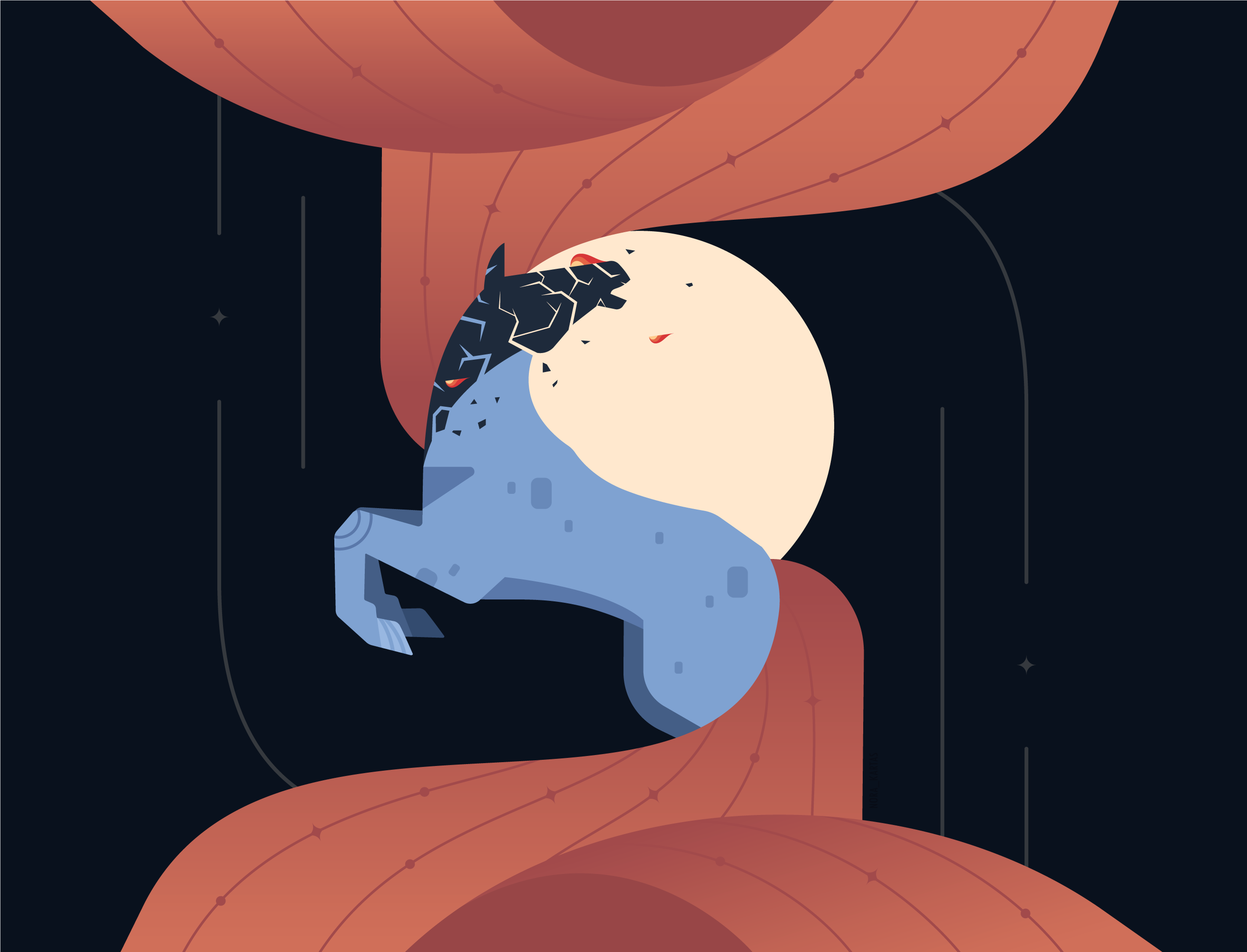 Burning horse animal art blue burning design fire flat geometrical hair horse illustration nature orange packaging vector